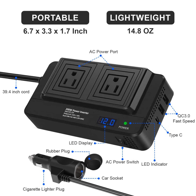 Inverter Mobil 200W, Adaptor S - Outdoor Power Adapter Usb ulasan dan harga